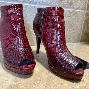 White House black market Red Paulette peep, toe heeled booties.